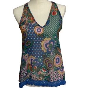 Umgee Sleeveless Ladies V Neck Printed Top | Adjustable Strap Size Small EUC